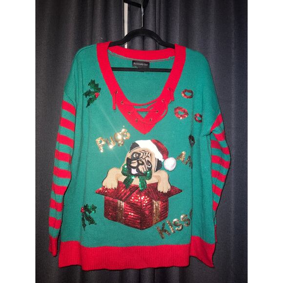 Ugly Christmas Sweater Xmas Size XL Dog Pug - Picture 1 of 3
